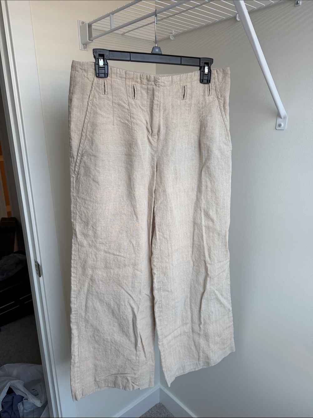 Wide-Leg Linen-Blend Pants in Light Beige